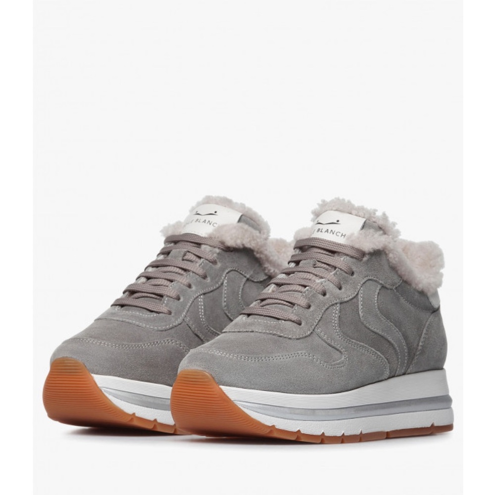 NWT VOILE BLANCHE MARAN Fur Suede Sneakers in Grey - Picture 2 of 16